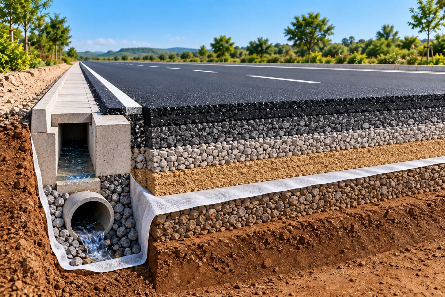 Technical cross-section: pavement structure and drainage